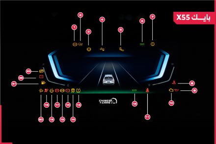 سيارة بايك X55 2023 وأبرز العلامات التحذيرية بشاشة عداداتها
