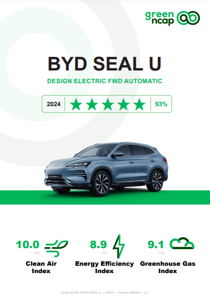 BYD SEAL U تحصل على تقييم 5 نجوم من منظمة GREEN N-CAP الأوروبية