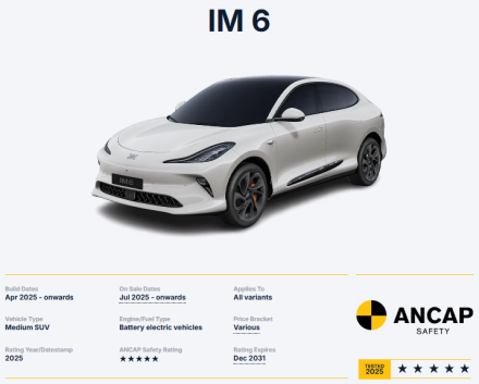 IM 6 تحصل على تقييم 5 نجوم في اختبارات السلامة ANCAP لعام 2025