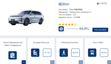 جيلي جالاكسي M9 تحقق 5 نجوم في اختبارات السلامة الصينية C-NCAP