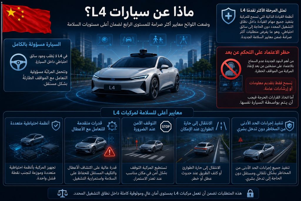 الصين تقر أول معيار إلزامي للقيادة الذاتية L3 وL4.. لا بيع لأي سيارة دون إثبات سلامتها بدءًا من 2027 7 شبكة السيارات الصينية – الصين تقر أول معيار إلزامي للقيادة الذاتية L3 وL4.. لا بيع لأي سيارة دون إثبات سلامتها بدءًا من 2027