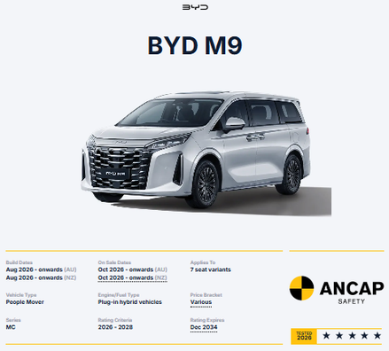 BYD M9 تحصل على 5 نجوم في اختبارات السلامة من ANCAP